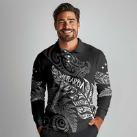 Aotearoa Personalized Lawn Bowls Maori Long Sleeve Polo Shirt New Zealand Black Tribal Silver Fern LT7 - Polynesian Pride