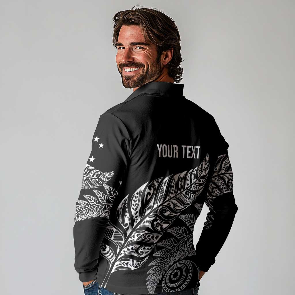 Aotearoa Personalized Lawn Bowls Maori Long Sleeve Polo Shirt New Zealand Black Tribal Silver Fern LT7 - Polynesian Pride
