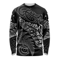 Aotearoa Personalized Lawn Bowls Maori Long Sleeve Shirt New Zealand Black Tribal Silver Fern LT7 Unisex Black - Polynesian Pride