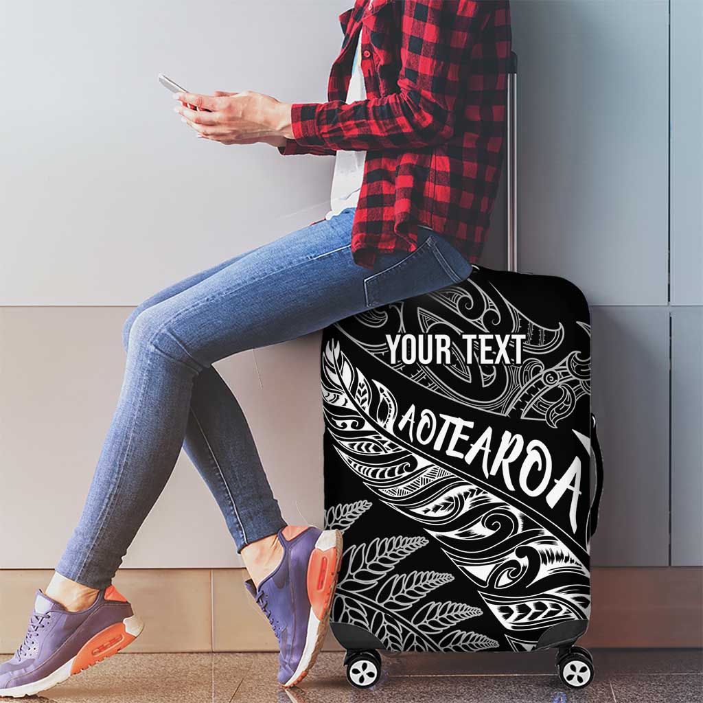 Aotearoa Personalized Lawn Bowls Maori Luggage Cover New Zealand Black Tribal Silver Fern - Polynesian Pride