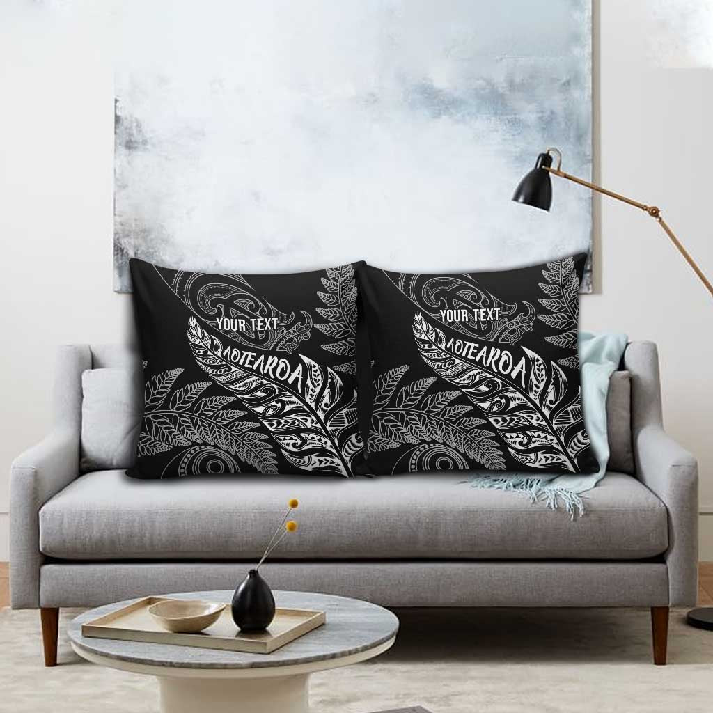 Aotearoa Personalized Lawn Bowls Maori Pillow Cover New Zealand Black Tribal Silver Fern - Polynesian Pride