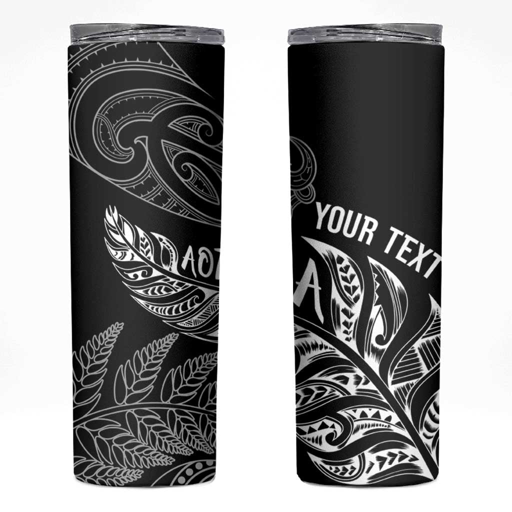 Aotearoa Personalized Lawn Bowls Maori Skinny Tumbler New Zealand Black Tribal Silver Fern LT7 Black - Polynesian Pride