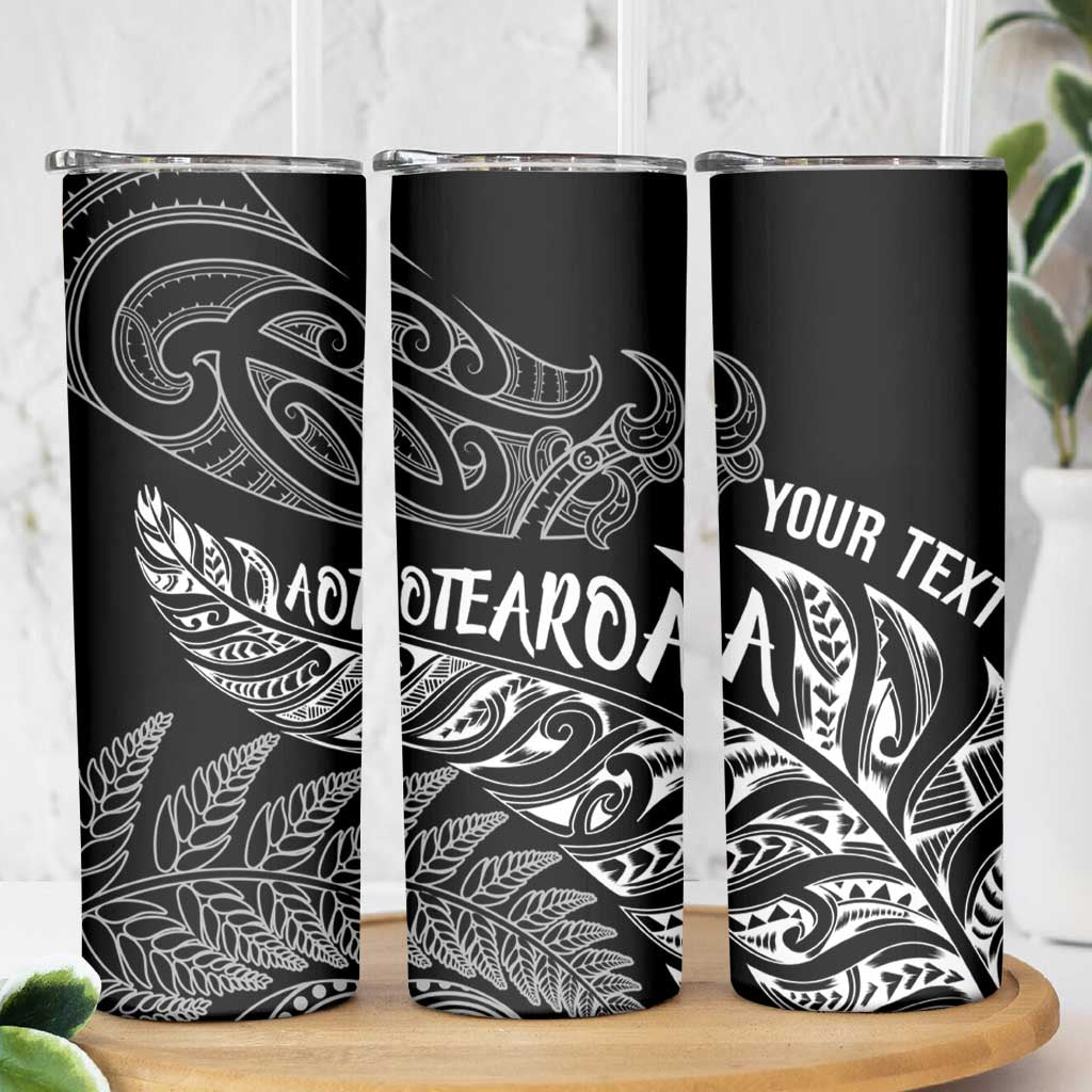 Aotearoa Personalized Lawn Bowls Maori Skinny Tumbler New Zealand Black Tribal Silver Fern LT7 - Polynesian Pride
