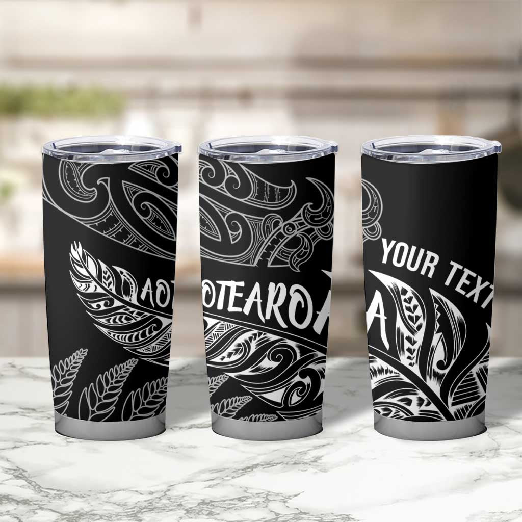 Aotearoa Personalized Lawn Bowls Maori Tumbler Cup New Zealand Black Tribal Silver Fern - Polynesian Pride