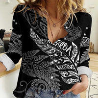 Aotearoa Personalized Lawn Bowls Maori Women Casual Shirt New Zealand Black Tribal Silver Fern LT7 Female Black - Polynesian Pride