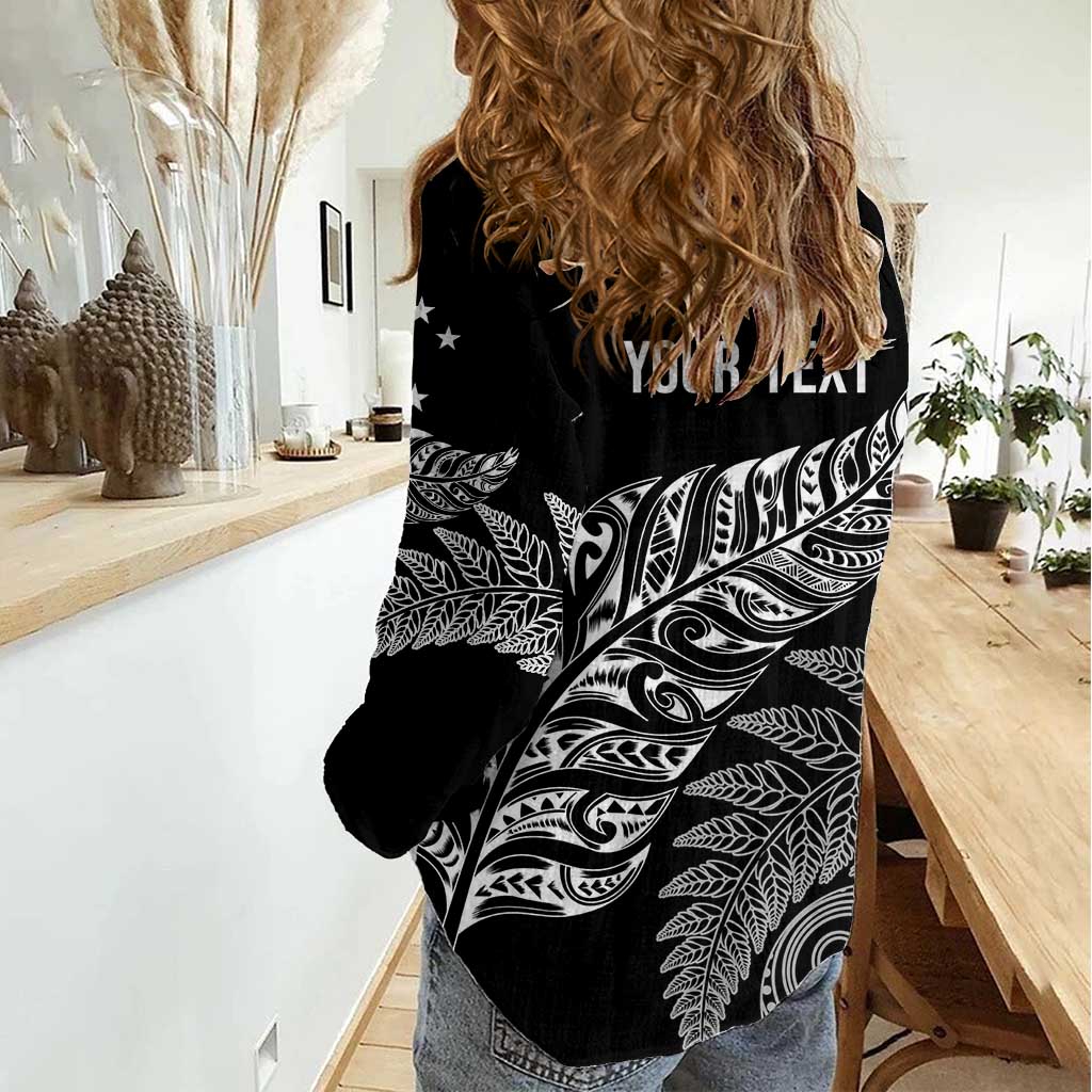 Aotearoa Personalized Lawn Bowls Maori Women Casual Shirt New Zealand Black Tribal Silver Fern LT7 - Polynesian Pride