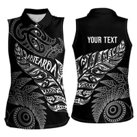 Aotearoa Personalized Lawn Bowls Maori Women Sleeveless Polo Shirt New Zealand Black Tribal Silver Fern LT7 - Polynesian Pride