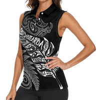 Aotearoa Personalized Lawn Bowls Maori Women Sleeveless Polo Shirt New Zealand Black Tribal Silver Fern LT7 - Polynesian Pride