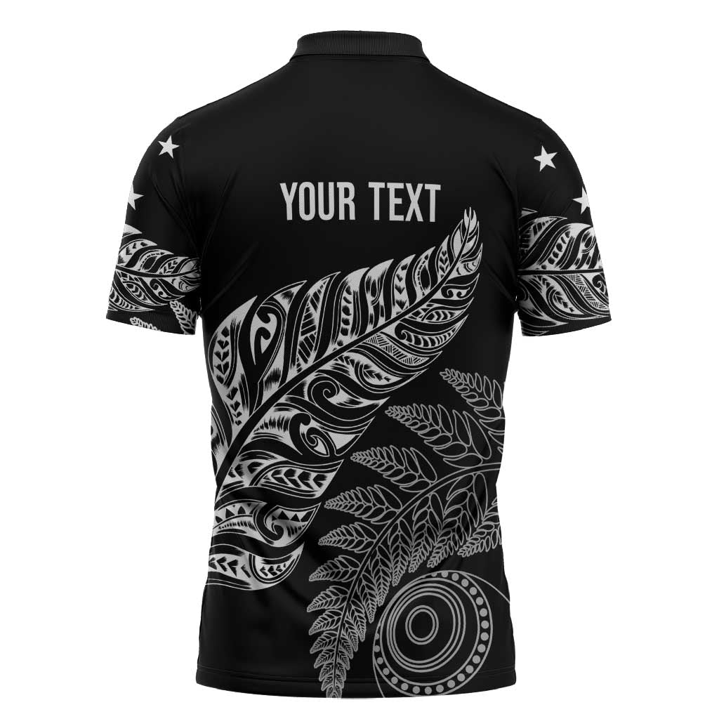 Aotearoa Personalized Lawn Bowls Maori Zipper Polo Shirt New Zealand Black Tribal Silver Fern LT7 - Polynesian Pride
