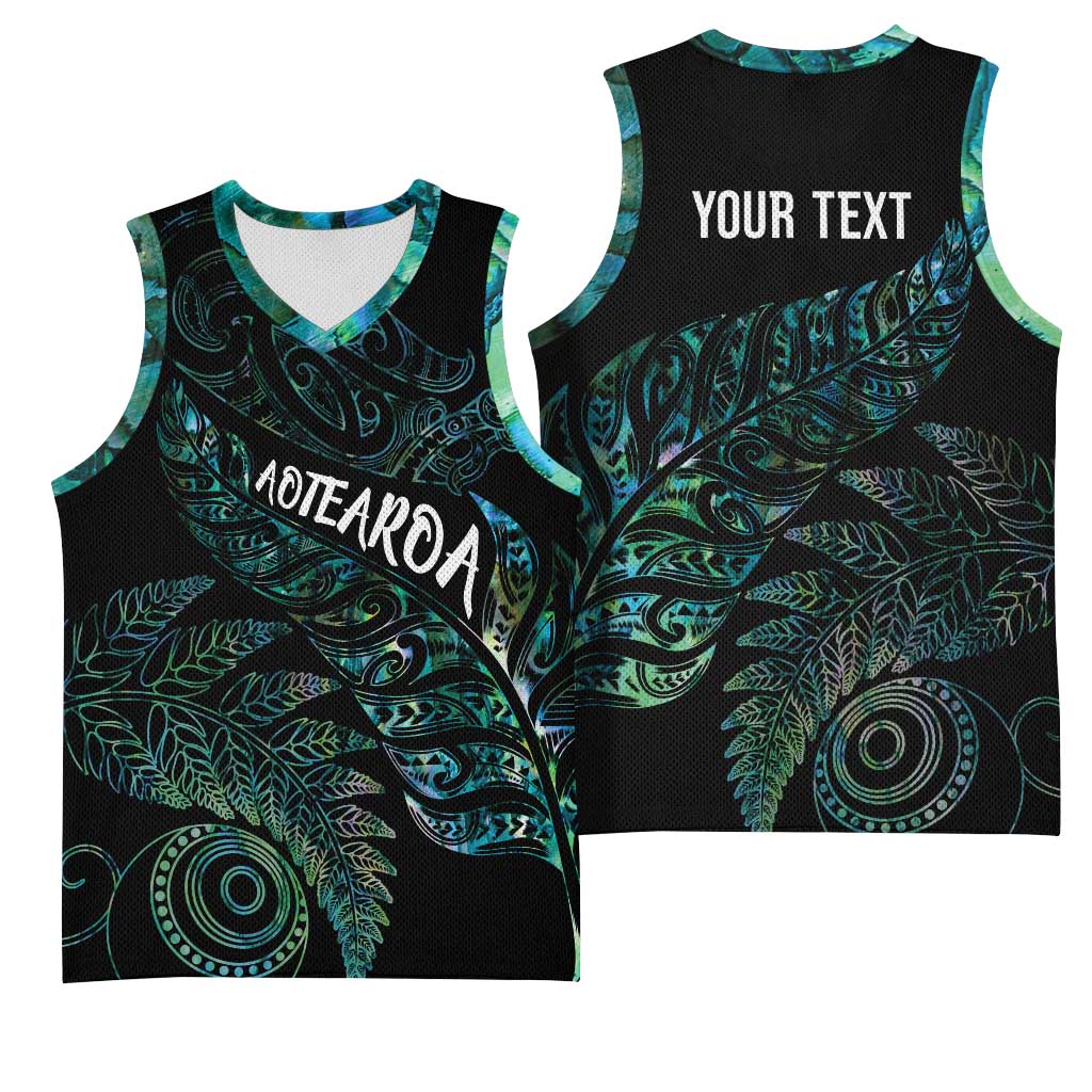 Aotearoa Personalized Lawn Bowls Maori Basketball Jersey New Zealand Paua Shell Tribal Silver Fern - Polynesian Pride