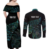 Aotearoa Personalized Lawn Bowls Maori Couples Matching Off Shoulder Maxi Dress and Long Sleeve Button Shirt New Zealand Paua Shell Tribal Silver Fern LT7 - Polynesian Pride