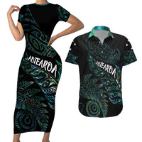 Aotearoa Personalized Lawn Bowls Maori Couples Matching Short Sleeve Bodycon Dress and Hawaiian Shirt New Zealand Paua Shell Tribal Silver Fern LT7 Green - Polynesian Pride