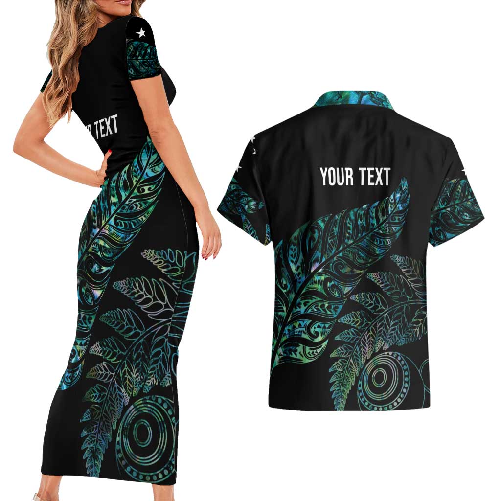 Aotearoa Personalized Lawn Bowls Maori Couples Matching Short Sleeve Bodycon Dress and Hawaiian Shirt New Zealand Paua Shell Tribal Silver Fern LT7 - Polynesian Pride