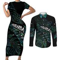 Aotearoa Personalized Lawn Bowls Maori Couples Matching Short Sleeve Bodycon Dress and Long Sleeve Button Shirt New Zealand Paua Shell Tribal Silver Fern LT7 Green - Polynesian Pride