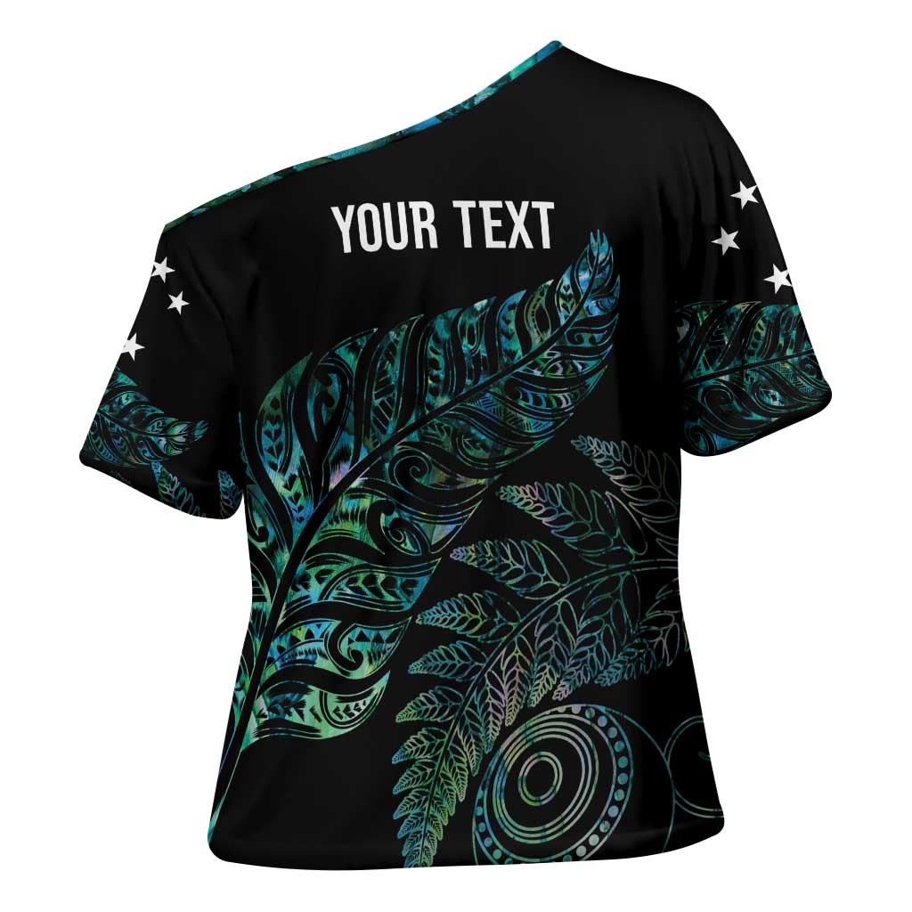 Aotearoa Personalized Lawn Bowls Maori Cross Shoulder Shirt New Zealand Paua Shell Tribal Silver Fern - Polynesian Pride