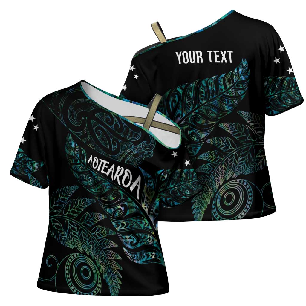 Aotearoa Personalized Lawn Bowls Maori Cross Shoulder Shirt New Zealand Paua Shell Tribal Silver Fern - Polynesian Pride