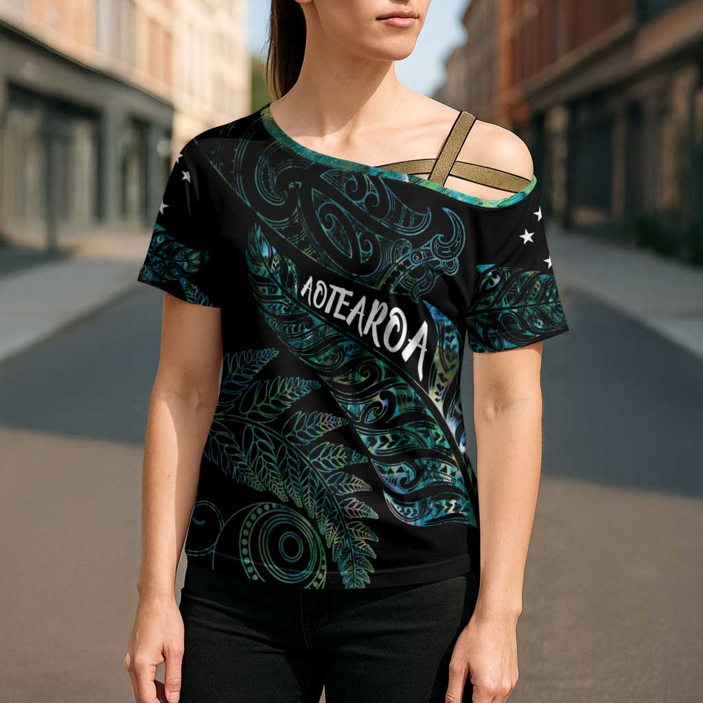 Aotearoa Personalized Lawn Bowls Maori Cross Shoulder Shirt New Zealand Paua Shell Tribal Silver Fern - Polynesian Pride