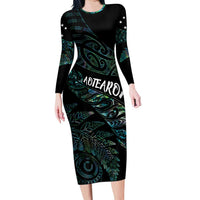 Aotearoa Personalized Lawn Bowls Maori Family Matching Long Sleeve Bodycon Dress and Hawaiian Shirt New Zealand Paua Shell Tribal Silver Fern LT7 Mom's Dress Green - Polynesian Pride