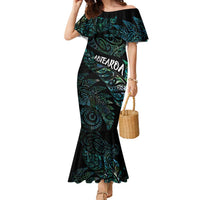 Aotearoa Personalized Lawn Bowls Maori Family Matching Mermaid Dress and Hawaiian Shirt New Zealand Paua Shell Tribal Silver Fern LT7 Mom's Dress Green - Polynesian Pride