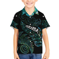 Aotearoa Personalized Lawn Bowls Maori Family Matching Off Shoulder Maxi Dress and Hawaiian Shirt New Zealand Paua Shell Tribal Silver Fern LT7 Son's Shirt Green - Polynesian Pride