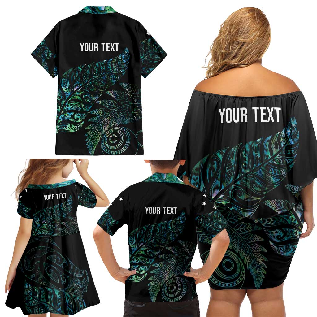 Aotearoa Personalized Lawn Bowls Maori Family Matching Off Shoulder Short Dress and Hawaiian Shirt New Zealand Paua Shell Tribal Silver Fern LT7 - Polynesian Pride