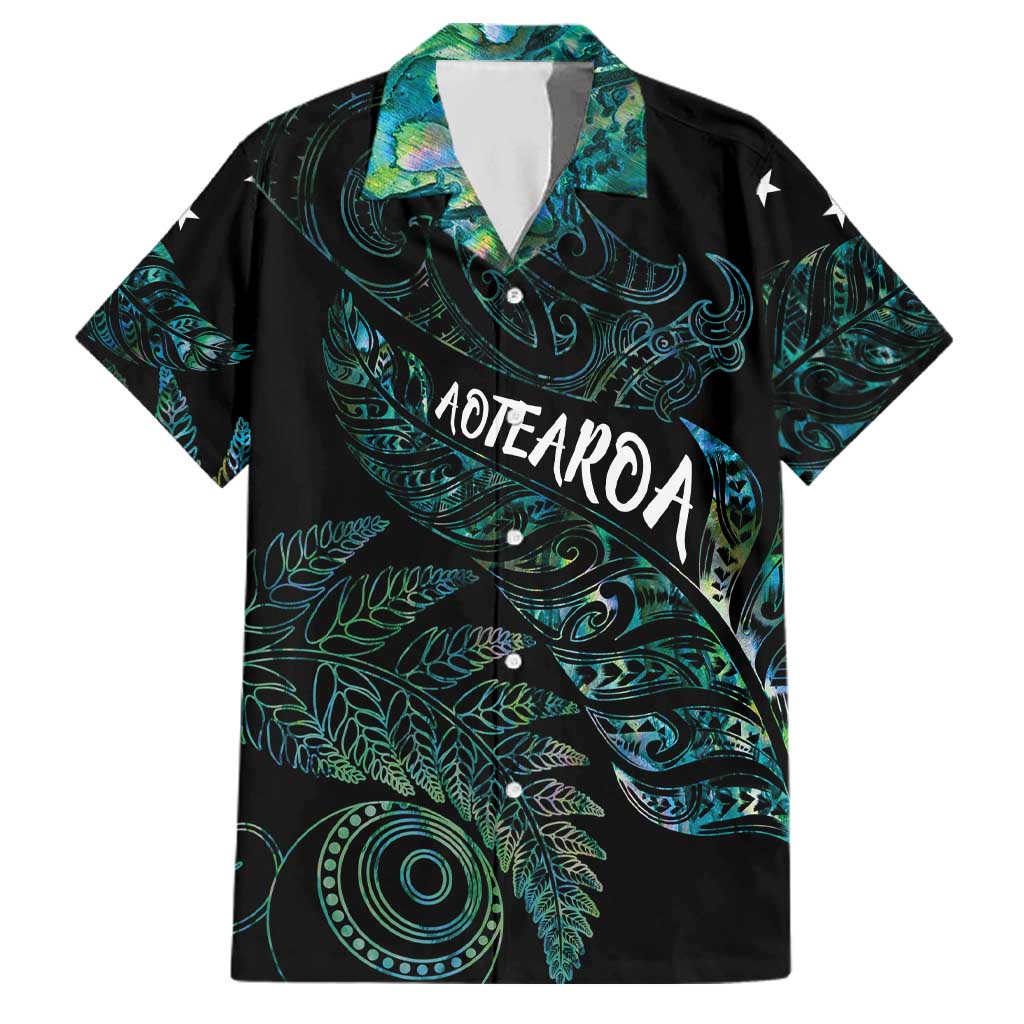 Aotearoa Personalized Lawn Bowls Maori Family Matching Summer Maxi Dress and Hawaiian Shirt New Zealand Paua Shell Tribal Silver Fern LT7 Dad's Shirt - Short Sleeve Green - Polynesian Pride