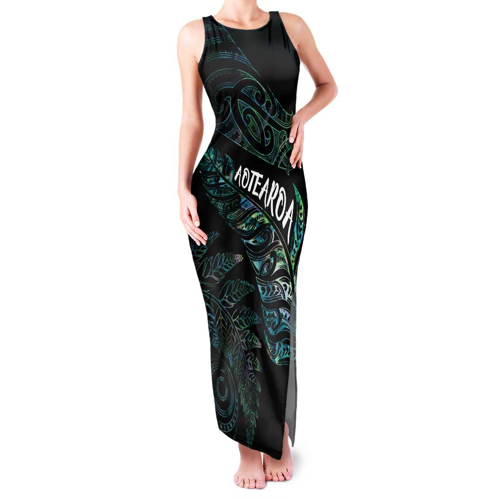 Aotearoa Personalized Lawn Bowls Maori Family Matching Tank Maxi Dress and Hawaiian Shirt New Zealand Paua Shell Tribal Silver Fern LT7 Mom's Dress Green - Polynesian Pride