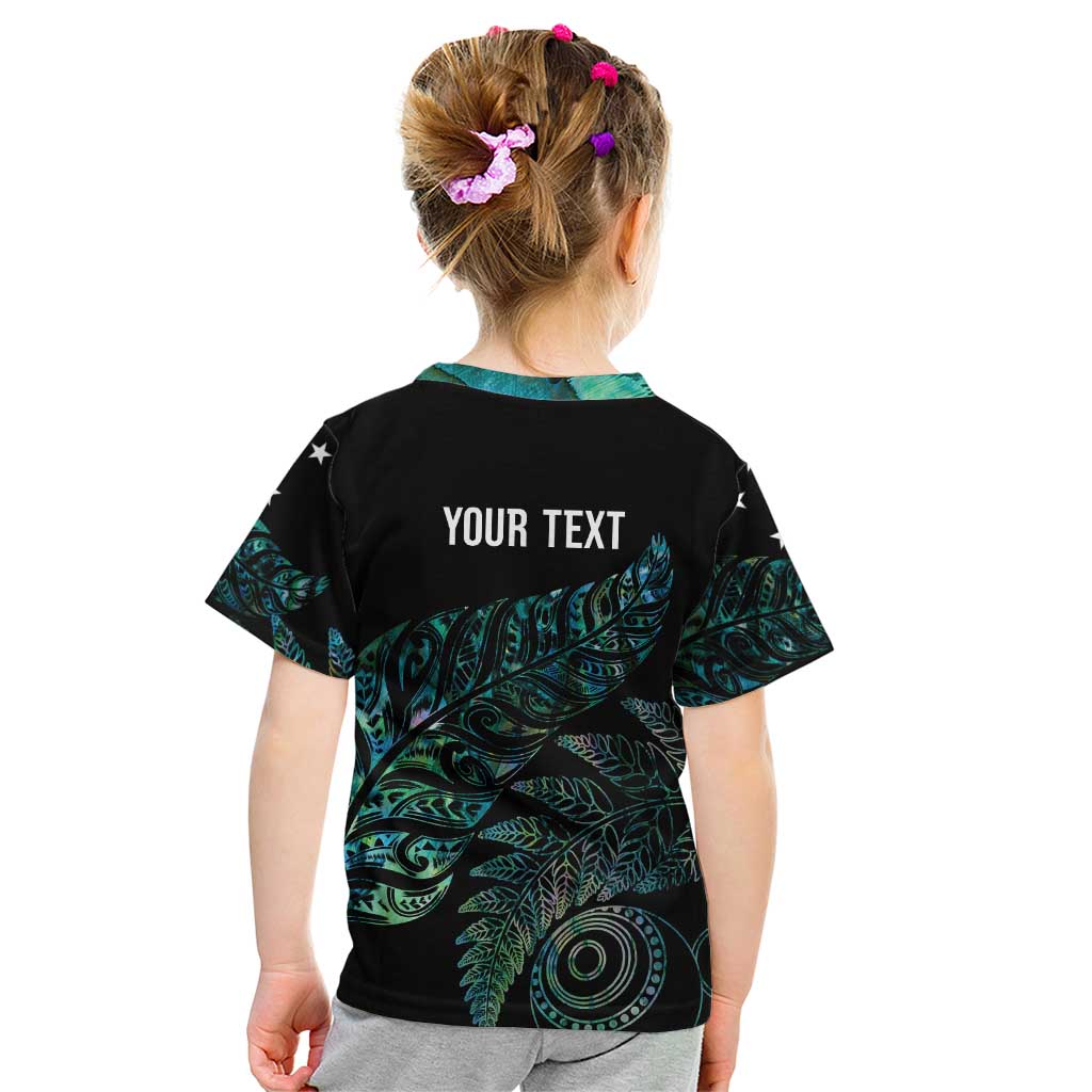Aotearoa Personalized Lawn Bowls Maori Kid T Shirt New Zealand Paua Shell Tribal Silver Fern - Polynesian Pride