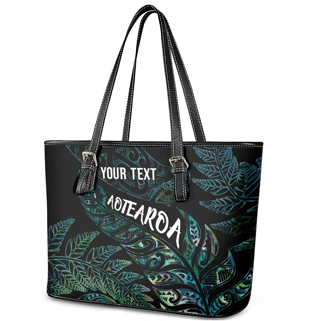Aotearoa Personalized Lawn Bowls Maori Leather Tote Bag New Zealand Paua Shell Tribal Silver Fern - Polynesian Pride