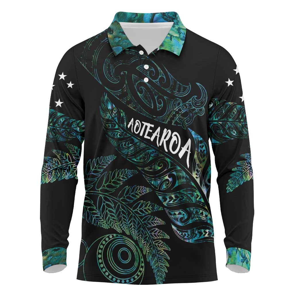 Aotearoa Personalized Lawn Bowls Maori Long Sleeve Polo Shirt New Zealand Paua Shell Tribal Silver Fern LT7 Green - Polynesian Pride