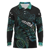 Aotearoa Personalized Lawn Bowls Maori Long Sleeve Polo Shirt New Zealand Paua Shell Tribal Silver Fern LT7 Green - Polynesian Pride