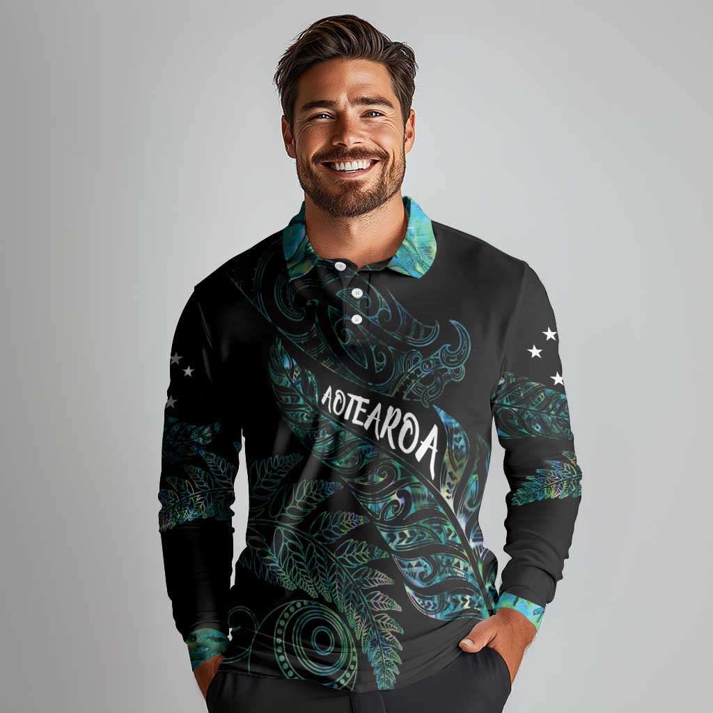 Aotearoa Personalized Lawn Bowls Maori Long Sleeve Polo Shirt New Zealand Paua Shell Tribal Silver Fern LT7 - Polynesian Pride