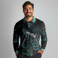 Aotearoa Personalized Lawn Bowls Maori Long Sleeve Polo Shirt New Zealand Paua Shell Tribal Silver Fern LT7 - Polynesian Pride