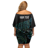 Aotearoa Personalized Lawn Bowls Maori Off Shoulder Short Dress New Zealand Paua Shell Tribal Silver Fern - Polynesian Pride