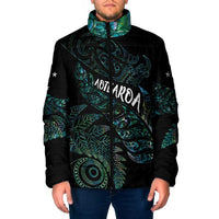 Aotearoa Personalized Lawn Bowls Maori Padded Jacket New Zealand Paua Shell Tribal Silver Fern LT7 Men Green - Polynesian Pride