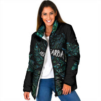 Aotearoa Personalized Lawn Bowls Maori Padded Jacket New Zealand Paua Shell Tribal Silver Fern LT7 Women Green - Polynesian Pride