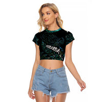 Aotearoa Personalized Lawn Bowls Maori Raglan Cropped T Shirt New Zealand Paua Shell Tribal Silver Fern - Polynesian Pride