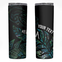 Aotearoa Personalized Lawn Bowls Maori Skinny Tumbler New Zealand Paua Shell Tribal Silver Fern LT7 Green - Polynesian Pride