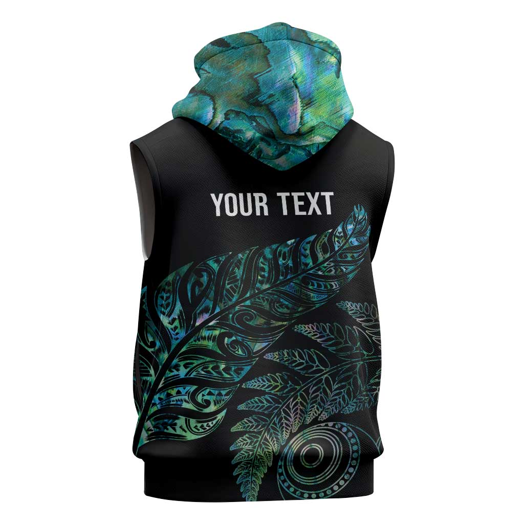 Aotearoa Personalized Lawn Bowls Maori Sleeveless Hoodie New Zealand Paua Shell Tribal Silver Fern - Polynesian Pride