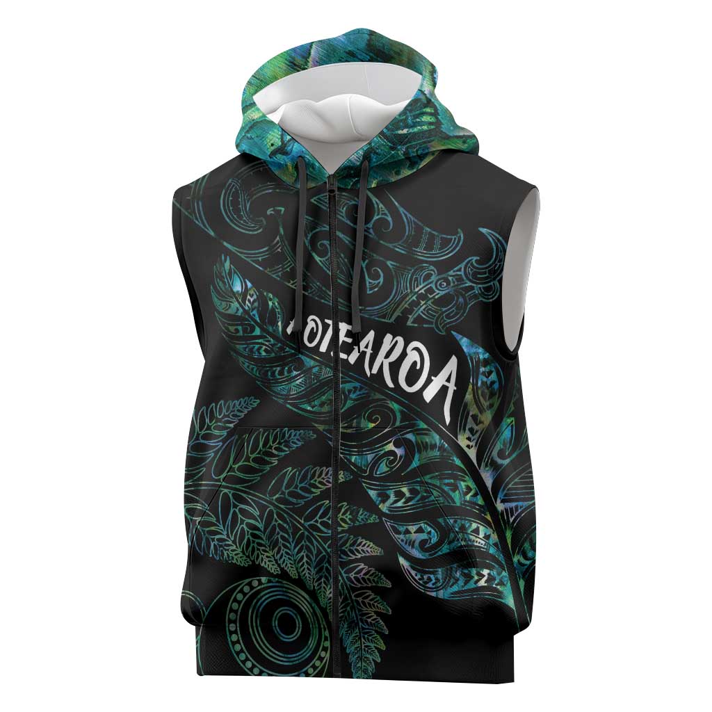 Aotearoa Personalized Lawn Bowls Maori Sleeveless Zip Hoodie New Zealand Paua Shell Tribal Silver Fern LT7 Green - Polynesian Pride