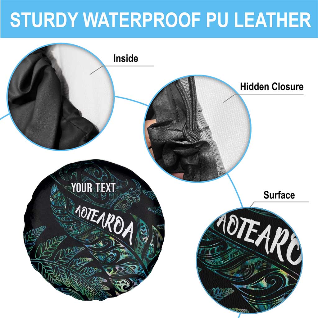 Aotearoa Personalized Lawn Bowls Maori Spare Tire Cover New Zealand Paua Shell Tribal Silver Fern - Polynesian Pride