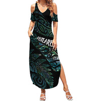 Aotearoa Personalized Lawn Bowls Maori Summer Maxi Dress New Zealand Paua Shell Tribal Silver Fern - Polynesian Pride