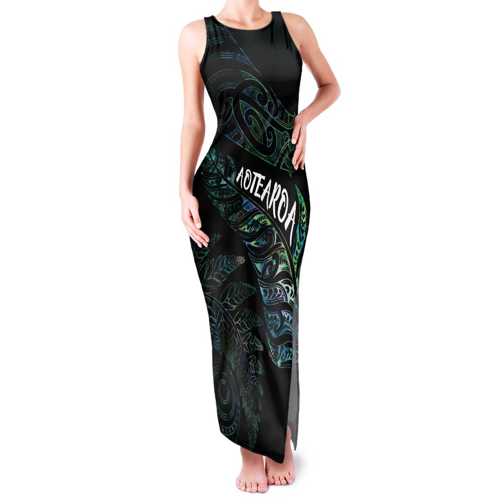 Aotearoa Personalized Lawn Bowls Maori Tank Maxi Dress New Zealand Paua Shell Tribal Silver Fern - Polynesian Pride