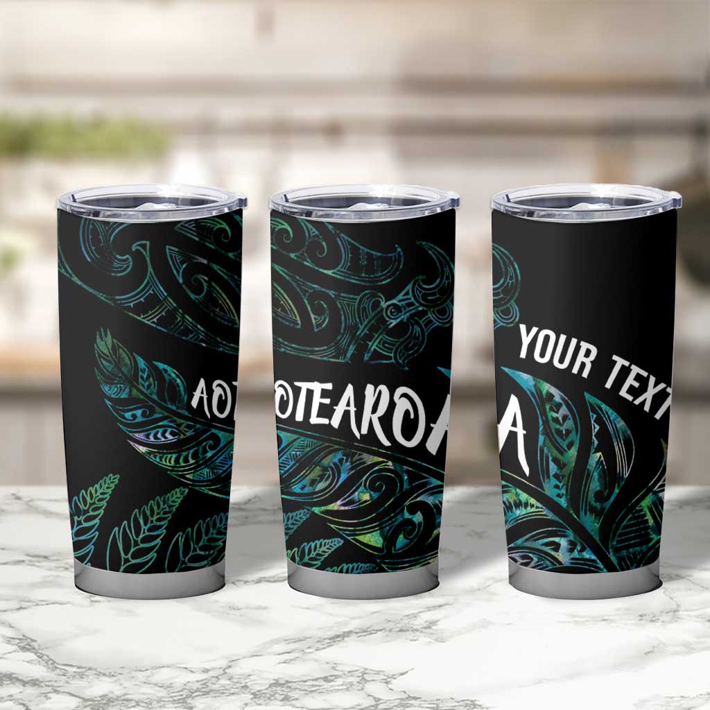 Aotearoa Personalized Lawn Bowls Maori Tumbler Cup New Zealand Paua Shell Tribal Silver Fern - Polynesian Pride