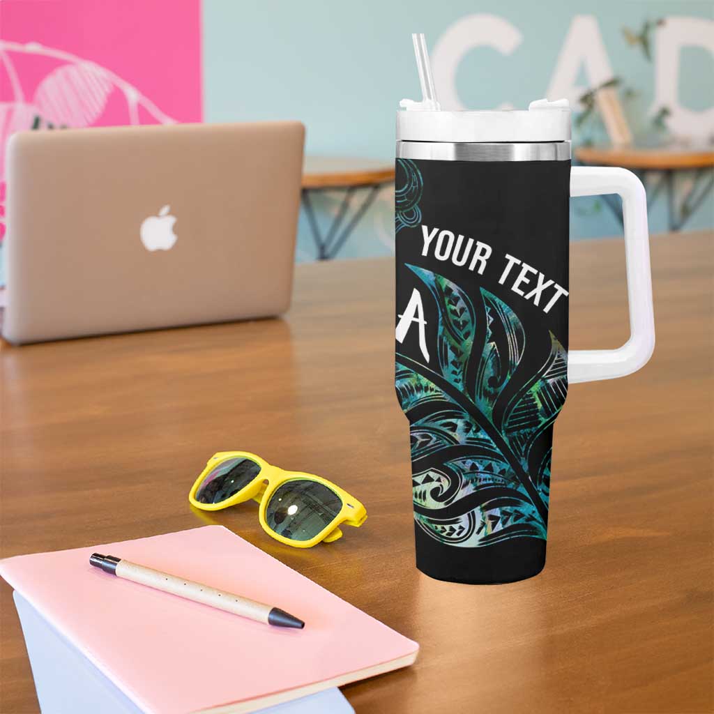 Aotearoa Personalized Lawn Bowls Maori Tumbler With Handle New Zealand Paua Shell Tribal Silver Fern - Polynesian Pride
