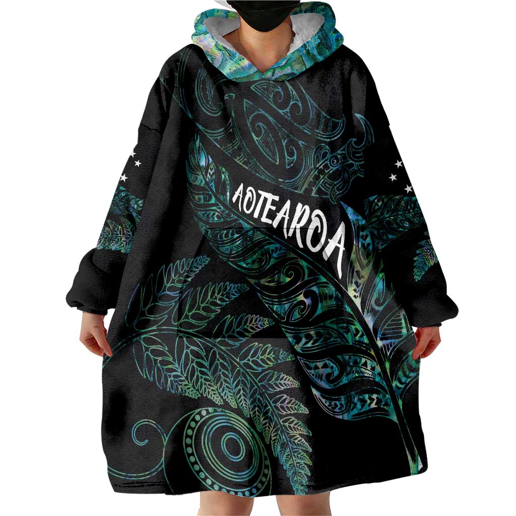 Aotearoa Personalized Lawn Bowls Maori Wearable Blanket Hoodie New Zealand Paua Shell Tribal Silver Fern LT7 - Polynesian Pride
