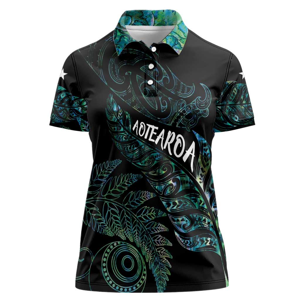 Aotearoa Personalized Lawn Bowls Maori Women Polo Shirt New Zealand Paua Shell Tribal Silver Fern LT7 Female Green - Polynesian Pride
