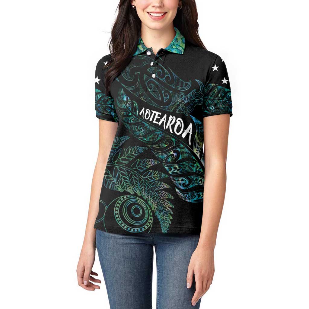 Aotearoa Personalized Lawn Bowls Maori Women Polo Shirt New Zealand Paua Shell Tribal Silver Fern LT7 - Polynesian Pride