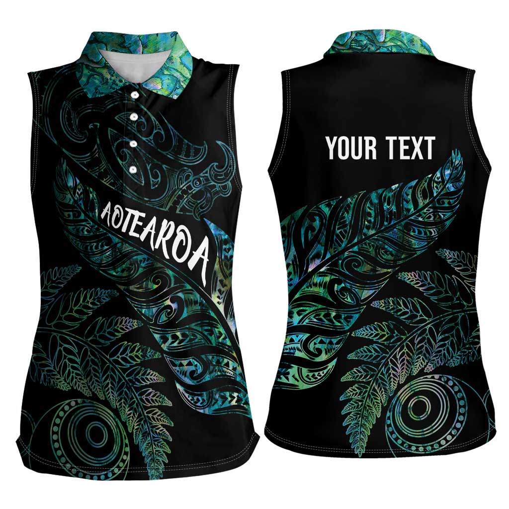 Aotearoa Personalized Lawn Bowls Maori Women Sleeveless Polo Shirt New Zealand Paua Shell Tribal Silver Fern LT7 - Polynesian Pride
