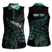 Aotearoa Personalized Lawn Bowls Maori Women Sleeveless Polo Shirt New Zealand Paua Shell Tribal Silver Fern LT7 - Polynesian Pride